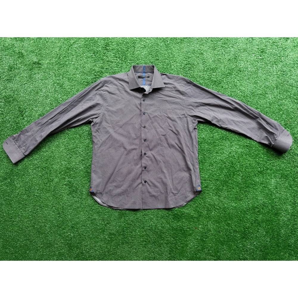 Hammer Made Mens Button Down Shirt Navy Blue Geometric Print Size 43/17 L/XL